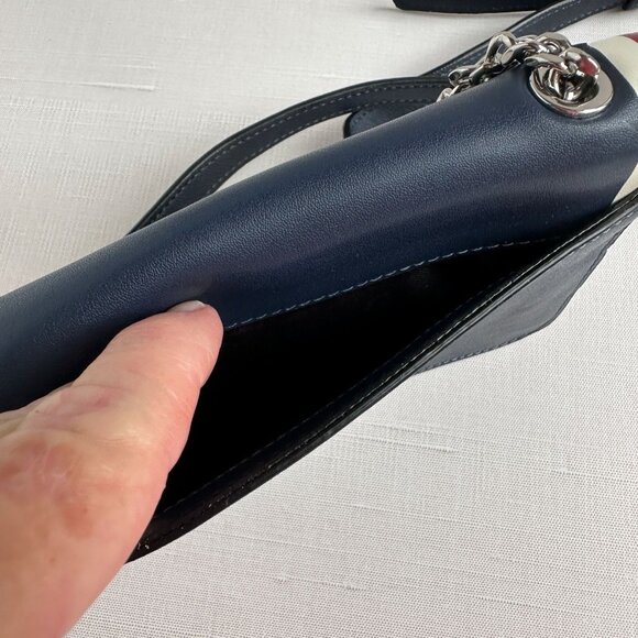 Calvin Klein Tessie Small Crossbody Navy Combo Split Leather Flap Bag - Picture 7 of 11